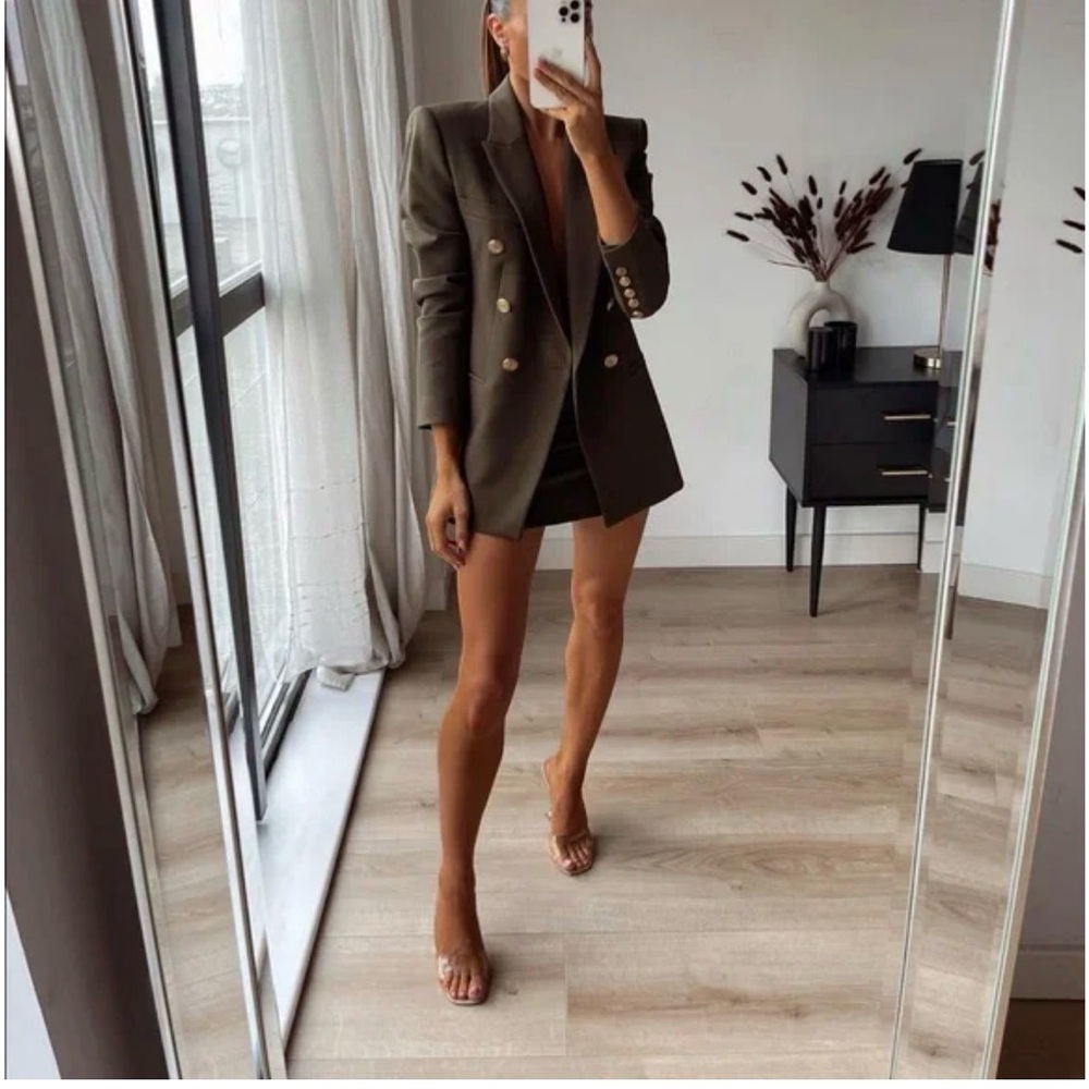 Zara Double-Breasted Olive Blazer + skirt set